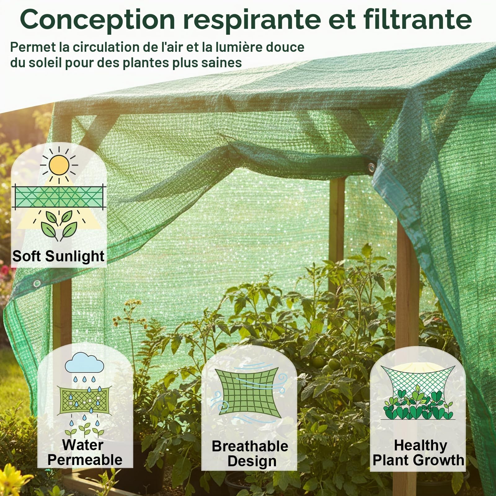 BeGrit Filet Protection Solaire 50% à Abat-Jour en Maille résistante pour Bloquer Les Rayons UV Vert pour Plantes de Jardin des Fleurs Serre Grange ou Chenil Toit Couvre 1,8m x 3m | Filet d'ombrage pour serre avec œillets - Filet de protection solaire pou