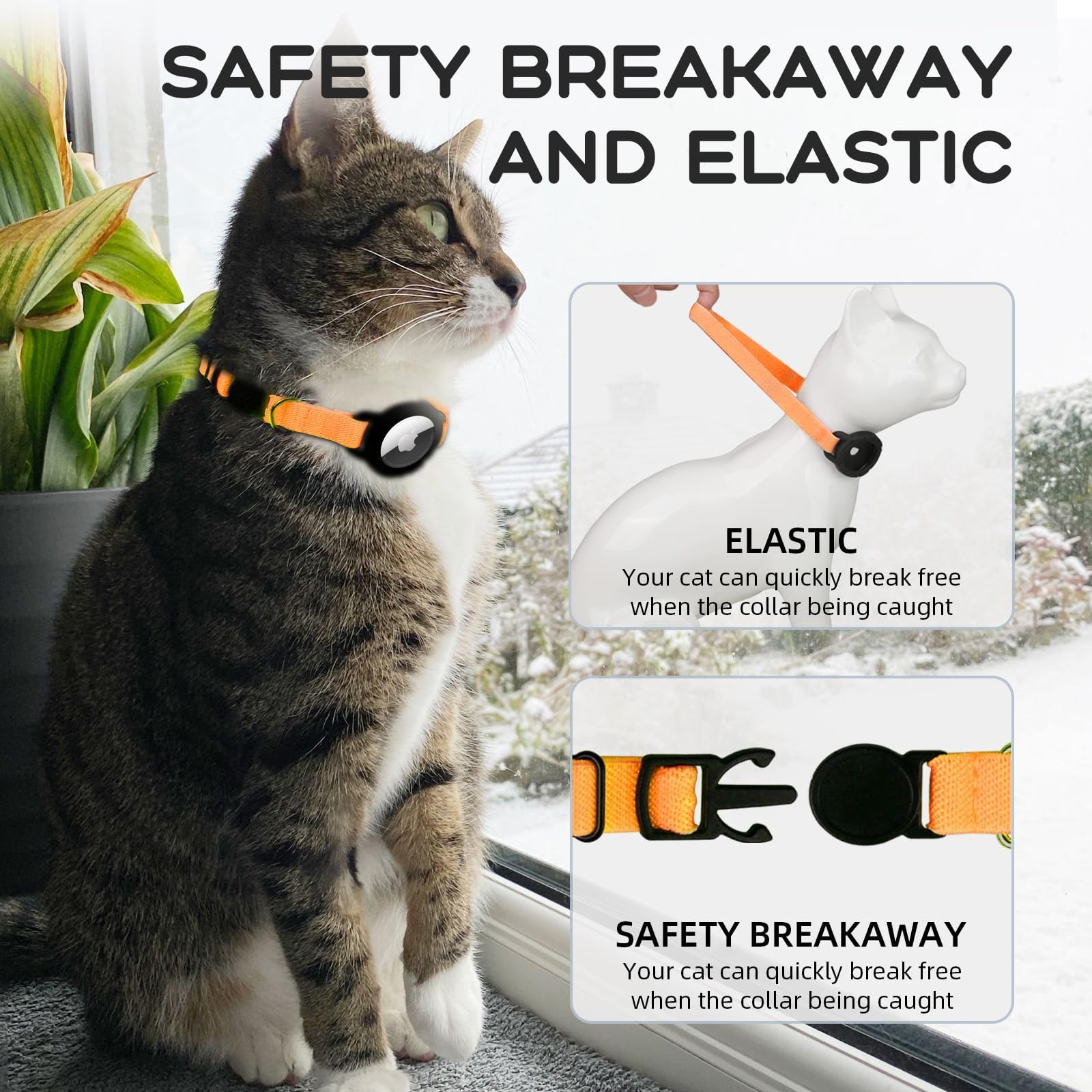 AirTag Cat Collar, Stretchy Kitten Collar with Apple Air Tag Holder and Bell - Image 2