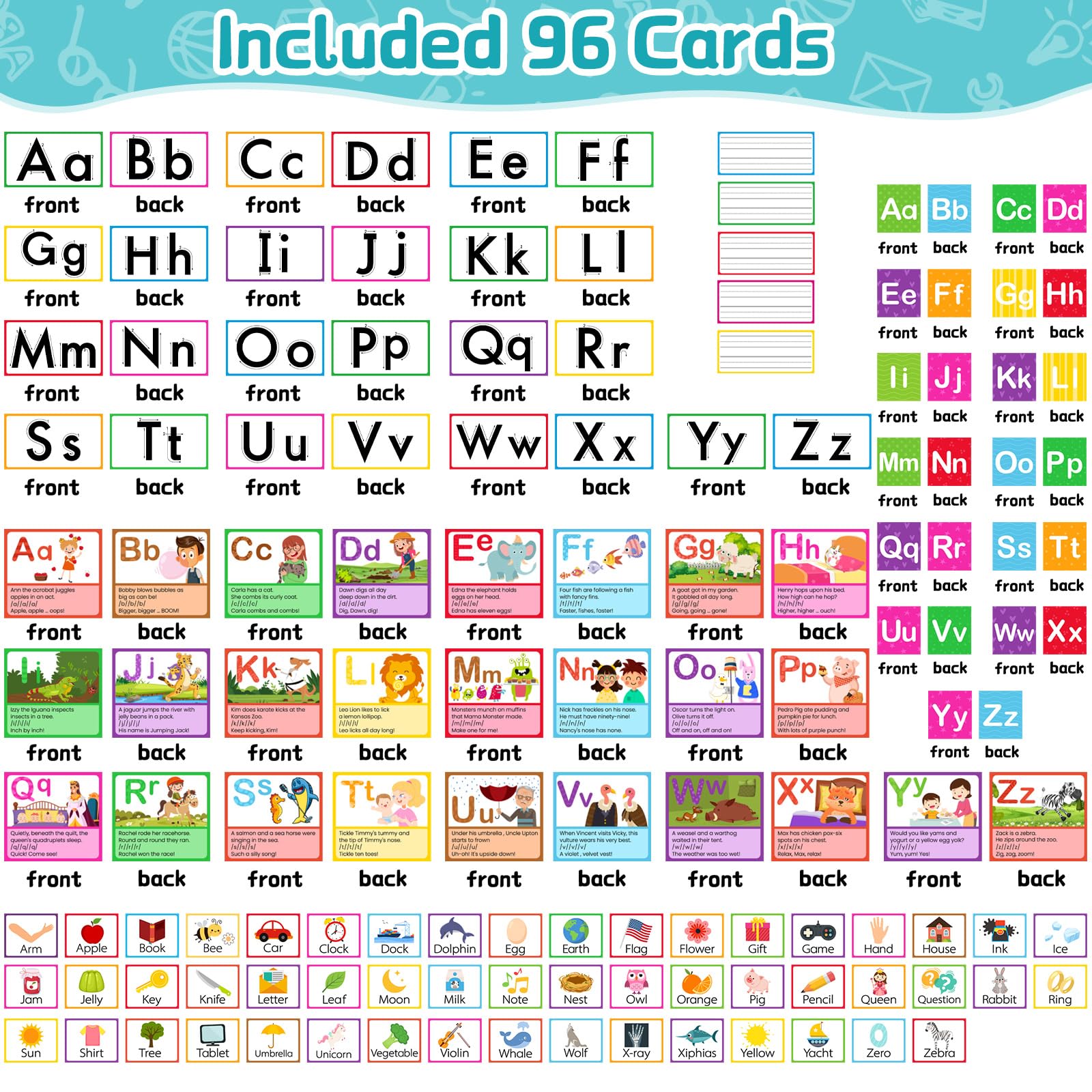 Motiskyy 34" x 27" All About Letters Pocket Chart Alphabet Learning Pocket Chart Letter of The Day/Week Activity Wall Alphabet Card for Homeschool Preschool Kindergarten Kid Learning(Blue, Delicate) - Image 3