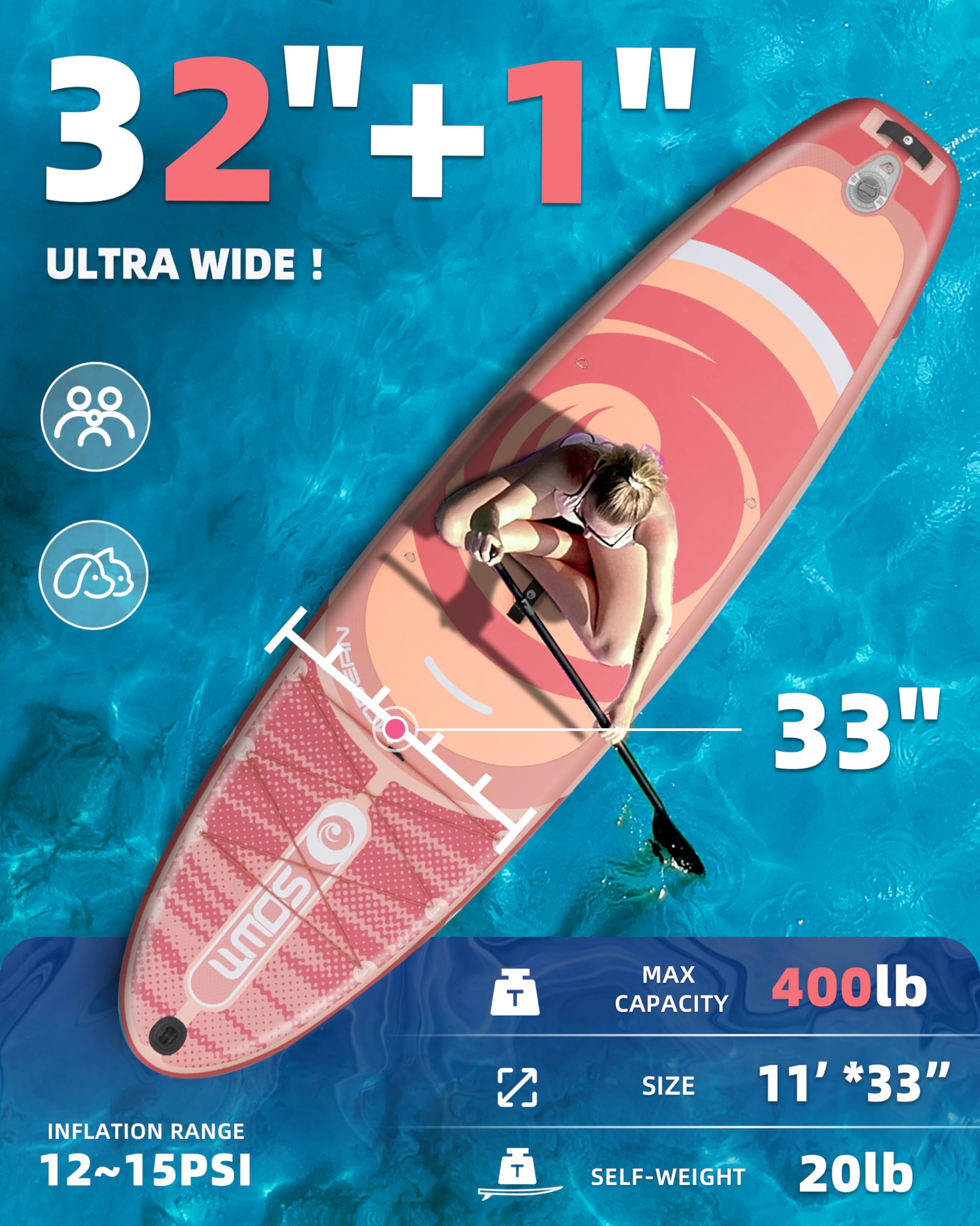 Tabla de Paddle Surf Hinchable 320cm con Accesorios Incluidos de Primera Calidad, Remo Ajustable, Bomba de Mano, Mochila de Transporte. 320 x 84 x 15 cm, Soporta hasta 158Kg