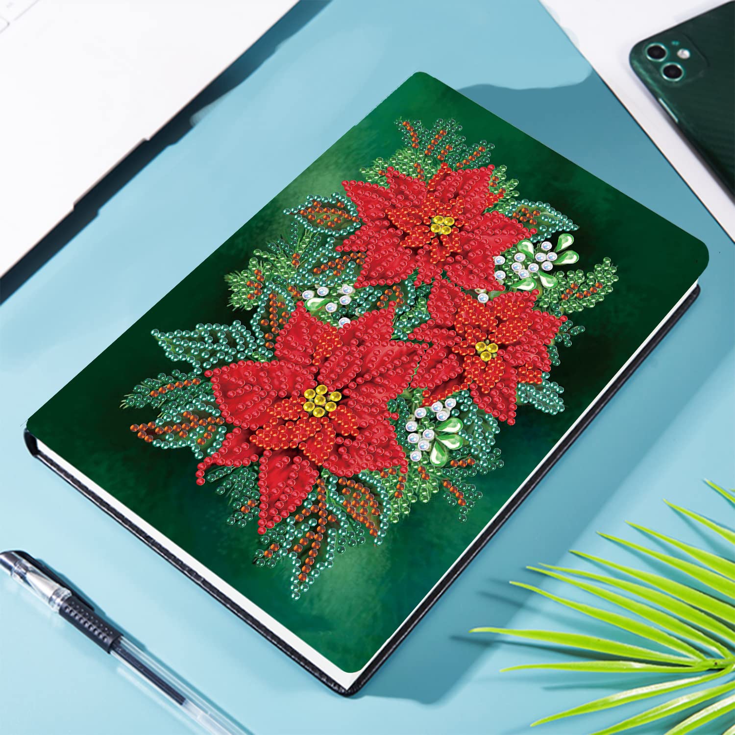 Diamond Painting Notebook A5 Blank Diamond Painting Kids Notebooks Gem Art Notebook Secret Diary Girls Sketchbook for Adults Gifts for Girls Poppy Sketchbook Writing A5 Notebook Journal - Image 2
