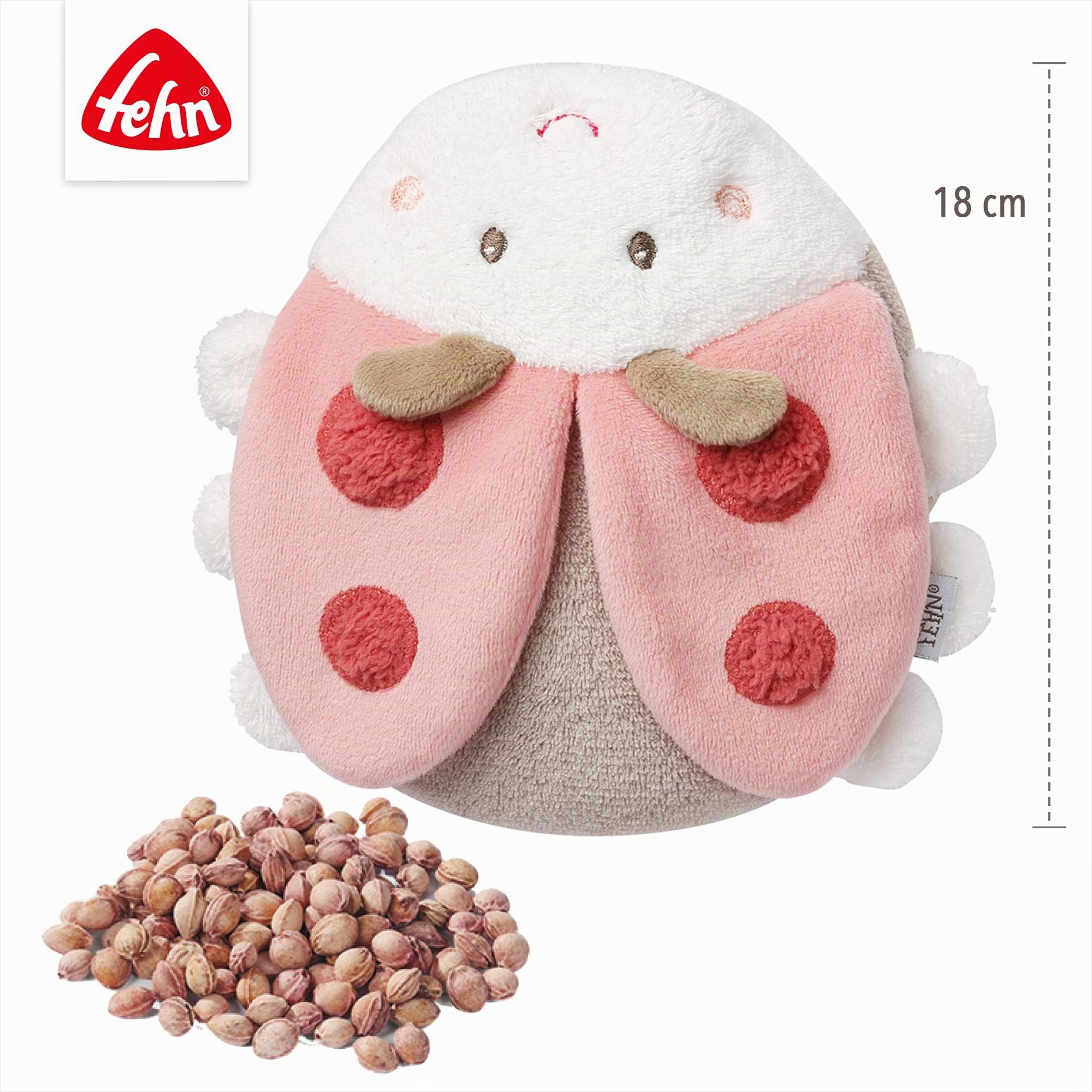 Fehn cojín de huesos de cereza mariquita - Cojín térmico y cojín frío relajantes para bebés y niños a partir de 0 meses - Como regalo para un bebé recién nacido