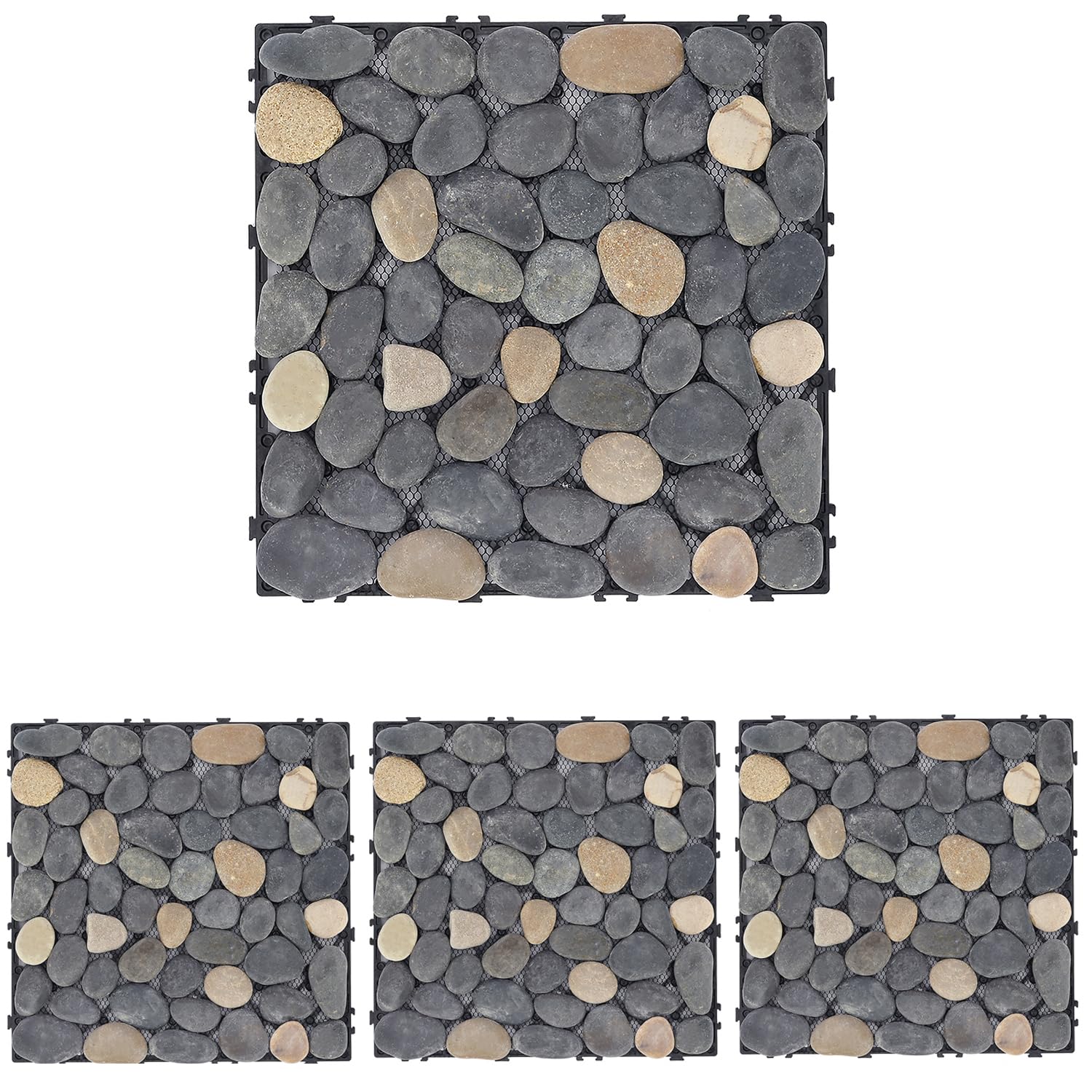 FWTRMRC Stepping Stone Tiles 4Pcs 30 x 30 x 3cm Square Pebble Stone Mat | Interlocking Garden Paving Tiles Garden Pathway Patio Block Stepping Stones for Yard Lawn Pathway Landscaping Bearing 200kg