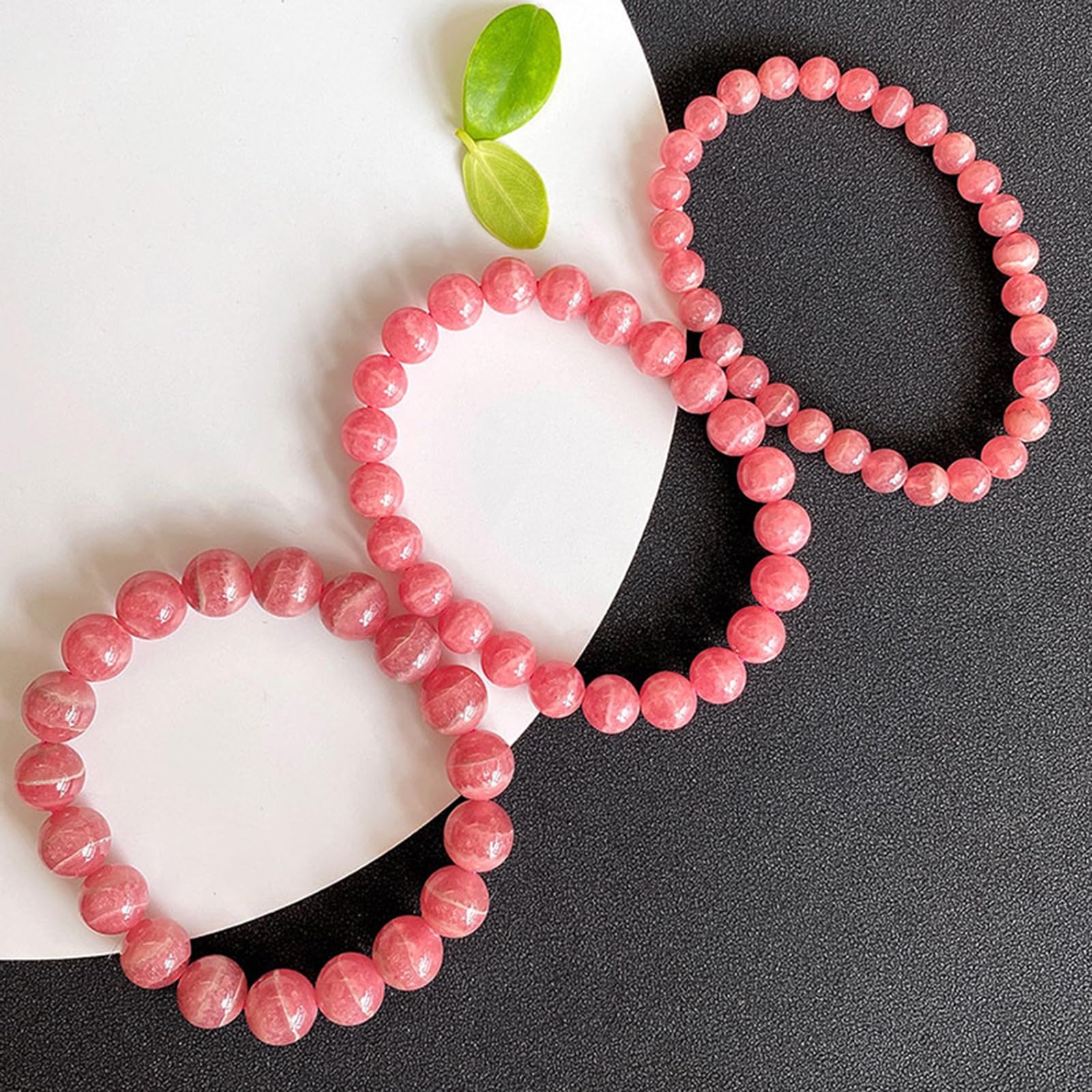 Pulsera de rodocrosita Natural para Mujer, Pulsera de Cuentas con Rayas Rojas y Blancas, joyería elástica con Piedras curativas Redondas para Uso Diario.,8mm