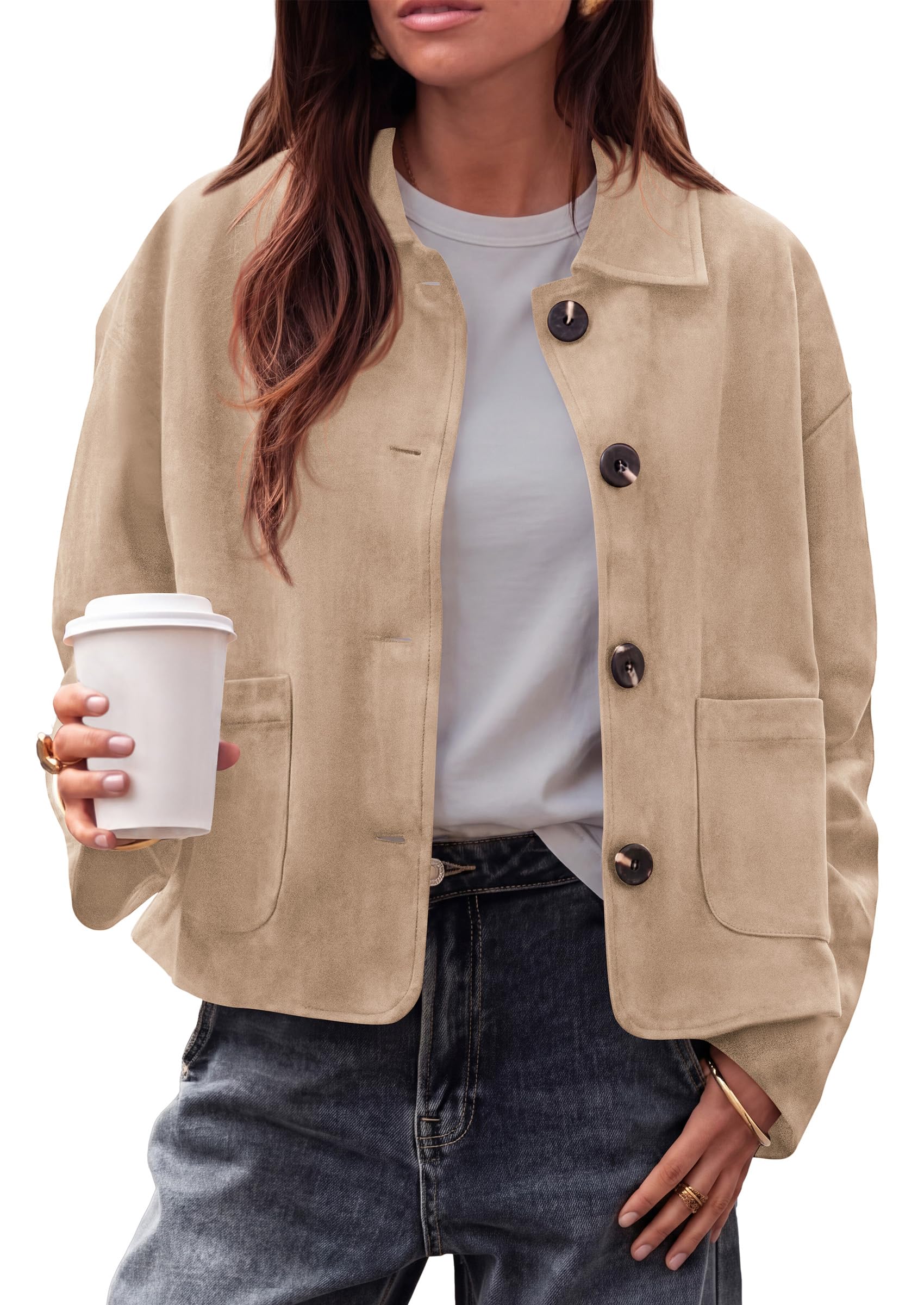 PRETTYGARDEN Faux Suede Casual Cropped Fall Jacket for Women Trendy 2026