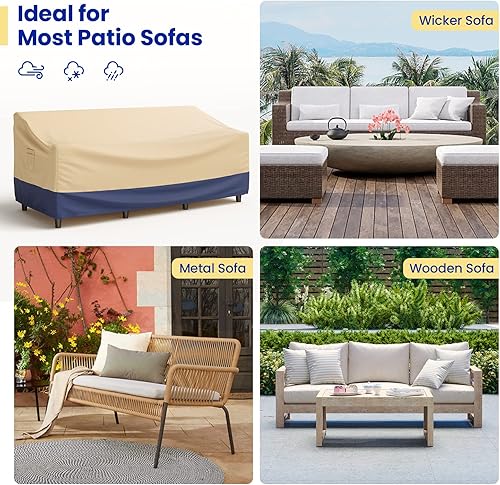 Miniatura 7 de Tangkula Funda impermeable para sofá de 3 plazas para patio, con asa acolchada y correas de cierre de clic, ventilación de aire, funda de sofá de