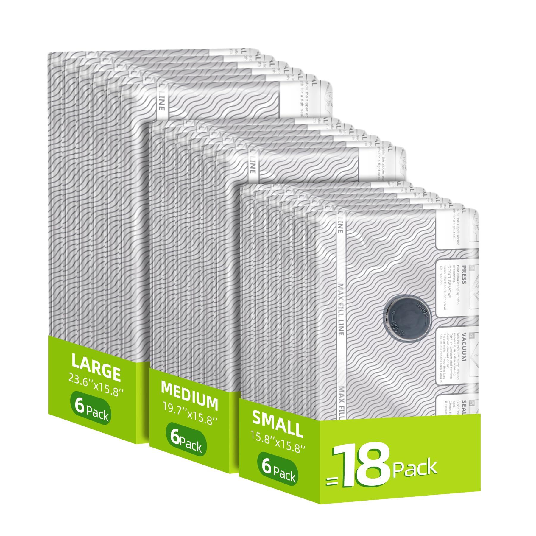 VACKFOX 18 Pack Travel Vacuum Bags for Clothing,Compression Seal Packing Cubes for Luggage Suitcase Backpack,Carry-on Size Space Saver Storage Bags