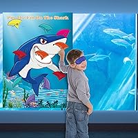 Vista 6 de FEPITO Pin The Fin on The Shark Game con 24 aletas para decoración de fiesta de cumpleaños de tiburón, suministros para fiestas