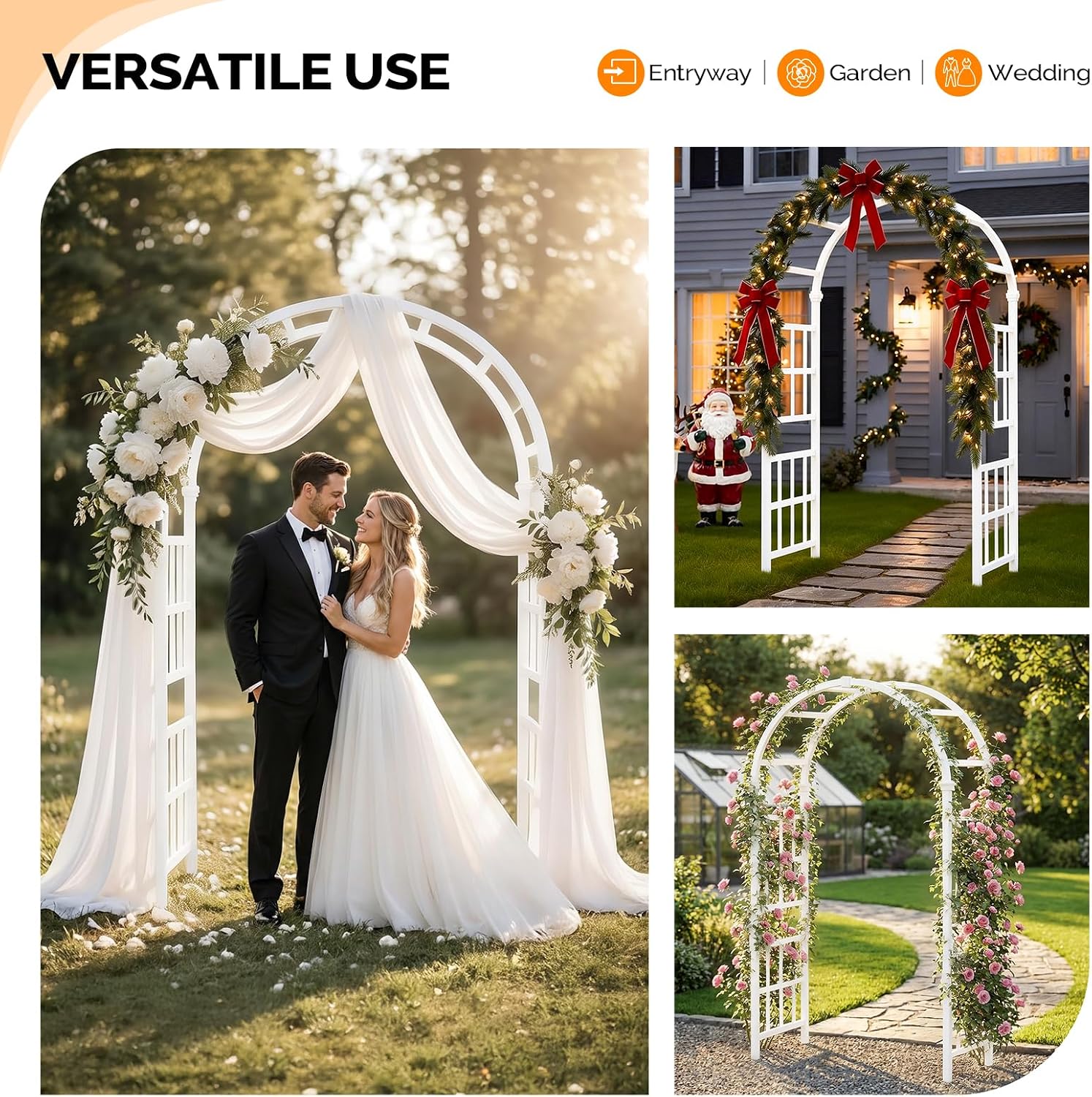 VINGLI Garden Arbor used as a wedding arch, Christmas decoration, and garden trellis