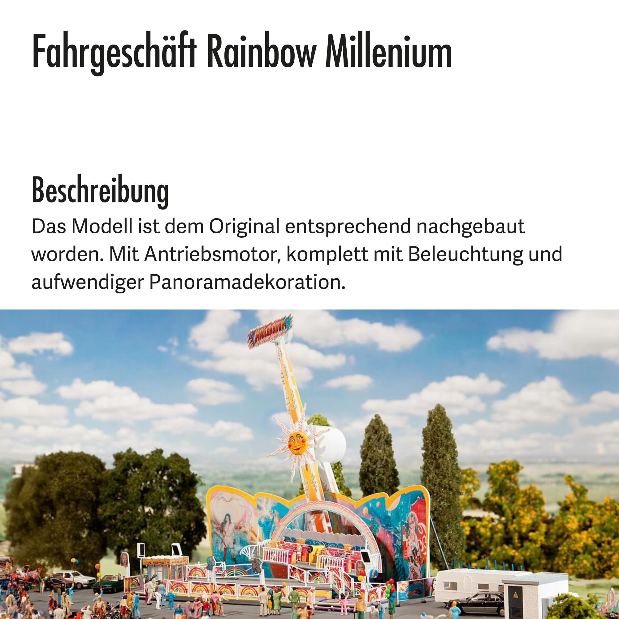 FALLER Fahrgeschäft Rainbow Millenium Modellbausatz mit 261 Einzelteilen 245 x 185 x 260mm I Modelleisenbahn Zubehör H0 I Modelleisenbahn H0 Schaukel, Weiß