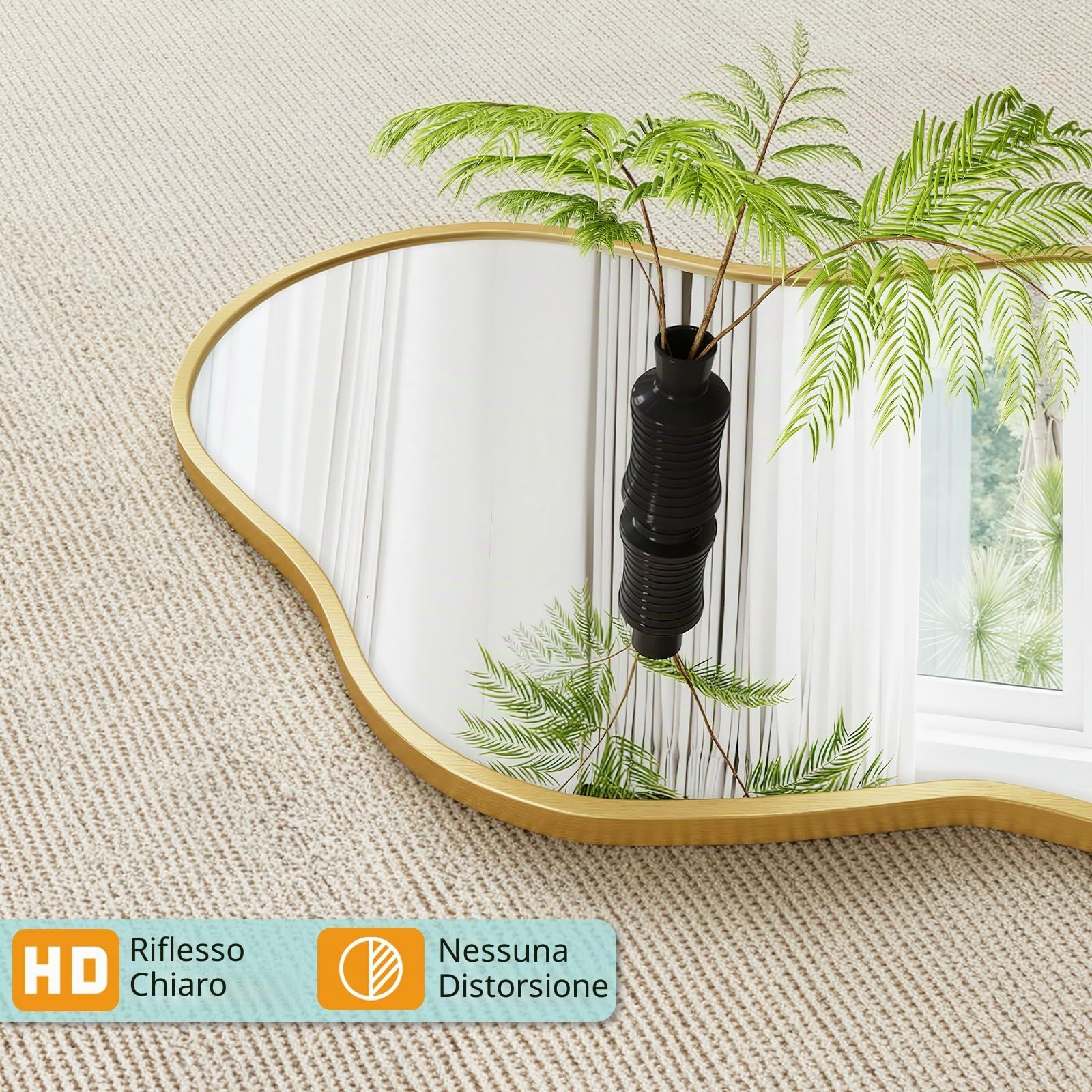 Clevich Specchio asimmetrico 50 x 91cm, Specchio da Parete Decorativo Con Cornice InAlluminio, sottile design moderno, per Soggiorno, Ingresso, Camera da Letto, Corridoio Specchio da Appendere