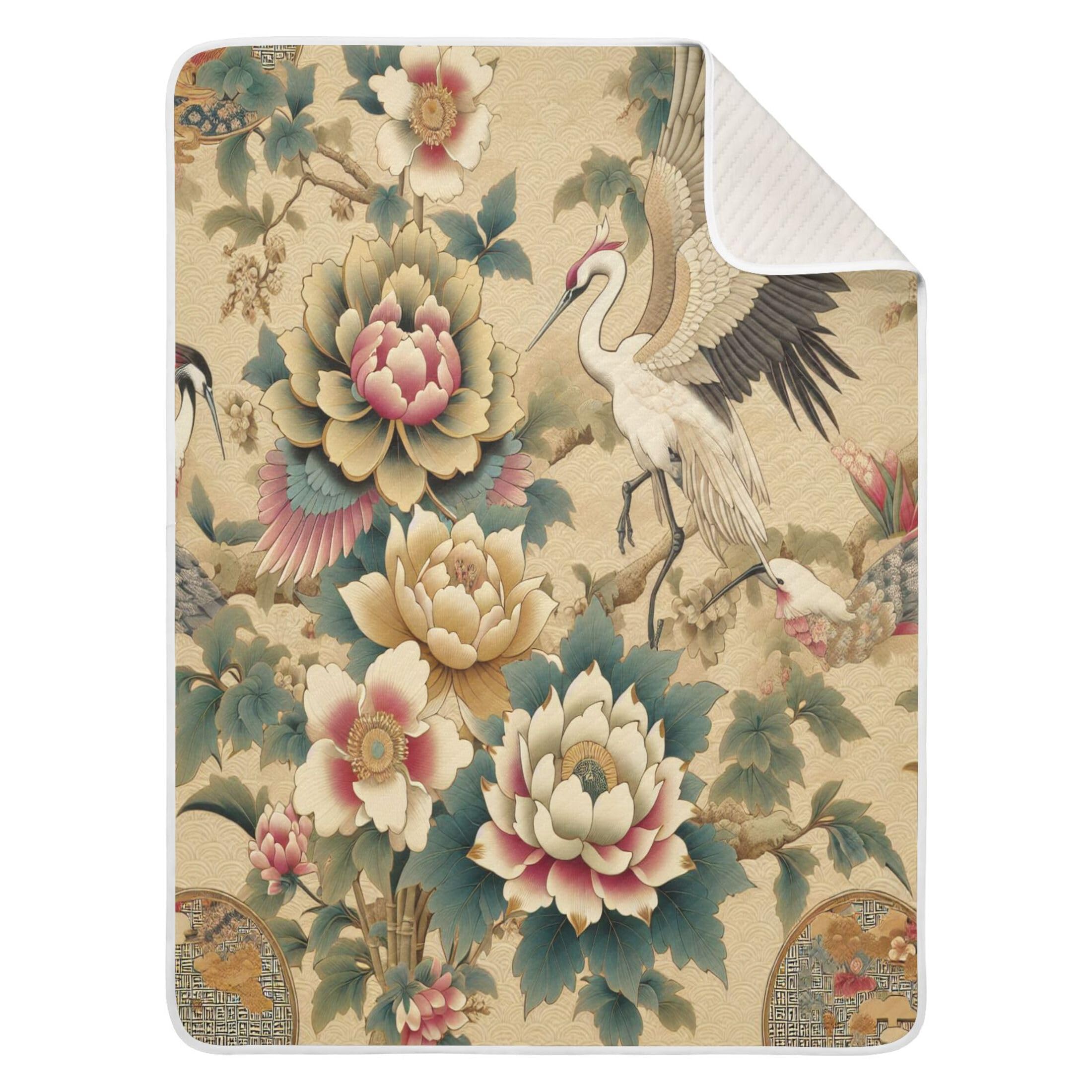 Burbuja Japanese Cranes Baby Blanket for Boys Girls, Nursery Soft Warm Swaddling Receiving Baby Blankets, 30x40 in Toddler Blanket