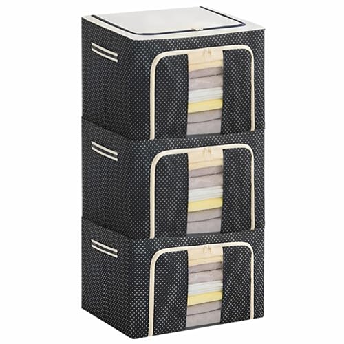 JD FRESH Non-Woven Foldable Steel Frame Clothes Organizer For Clothes Storage Box And Organizer Cloth Storage Box For Wardrobe Saree Shirts And Blankets 100 Ltr Pack Of 3