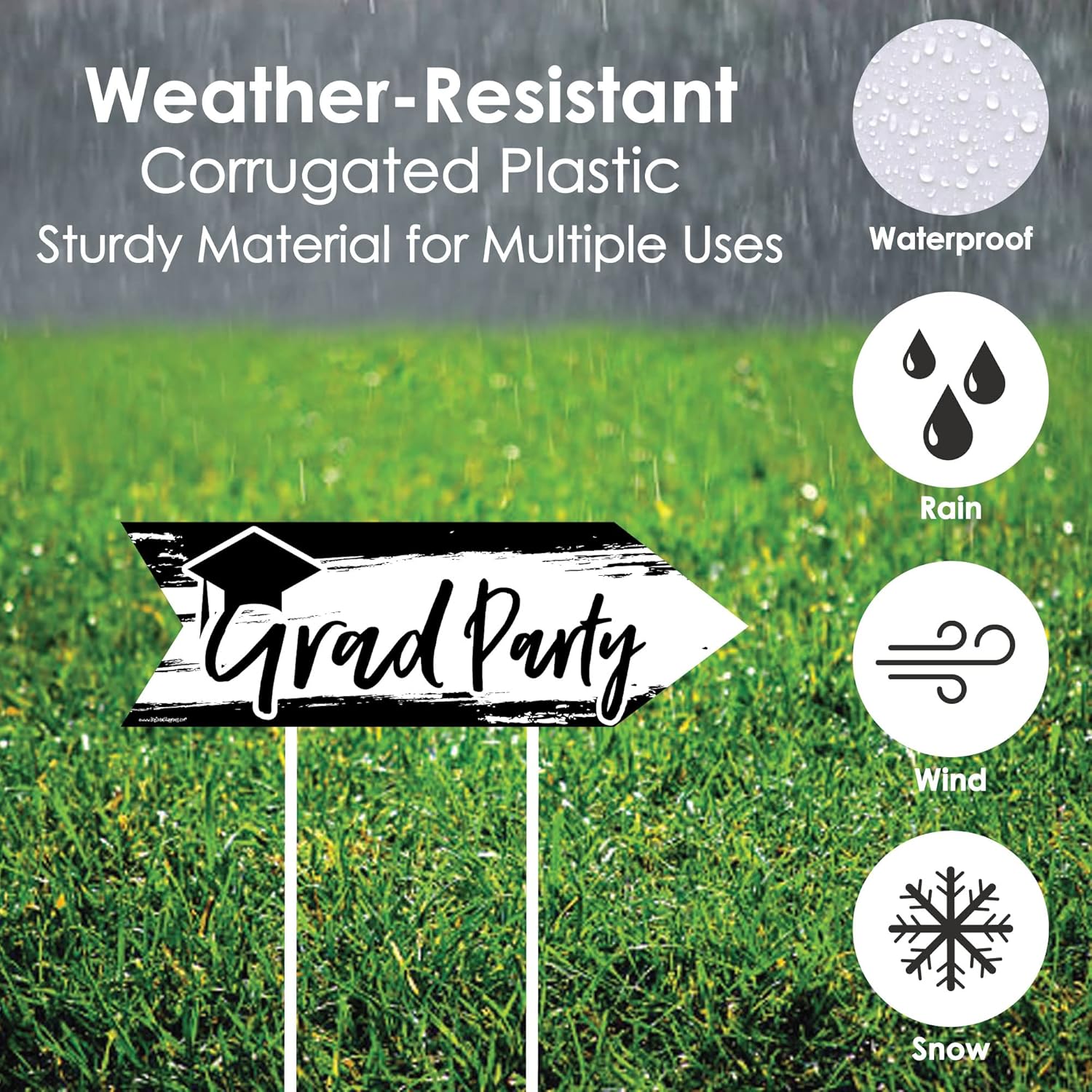 Big Dot of Happiness Black and White Graduation Party Sign Arrow - Double Sided Directional Yard Signs - Set of 2