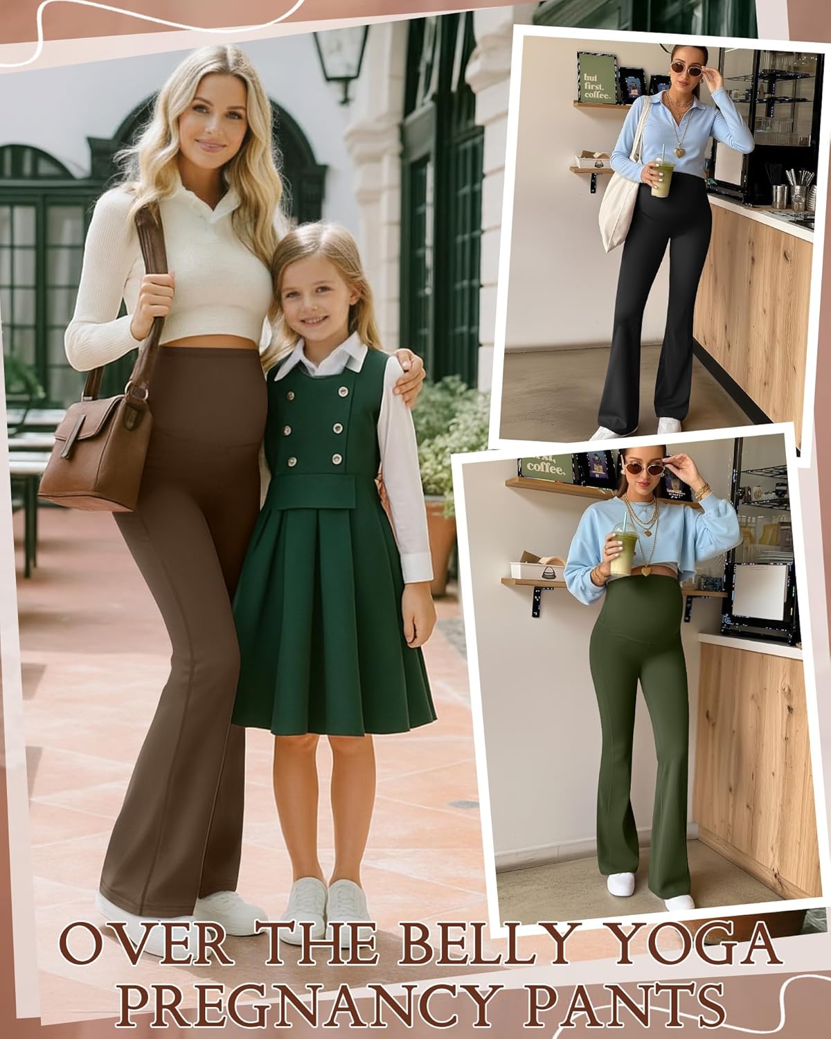 3 Pack Maternity Flared Leggings Over The Belly Yoga Bootcut Stretchy Pregnancy Pants Lounge Mama Soft Trousers - Image 2