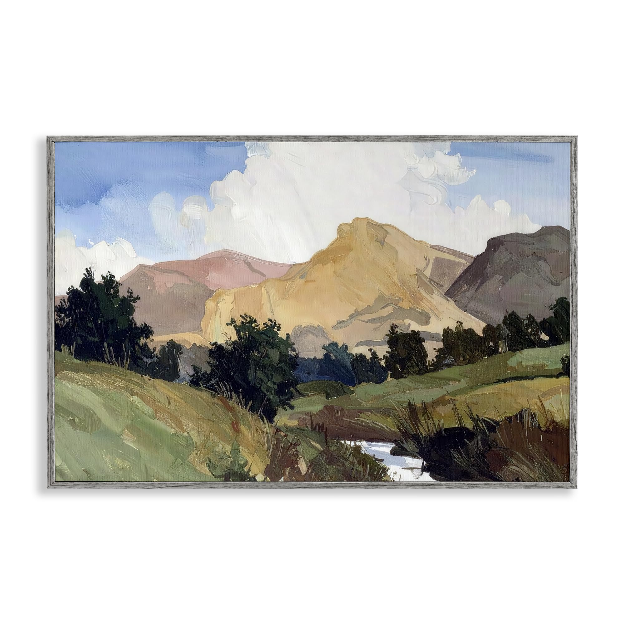 Stupell Industries Serene Mountain River Landscape 'River Mountain Divide', Framed Giclee Art, Gray, 18 X 12 Inches, Easy To Hang And Sturdy, Made In Usa, By Alonza Saunders