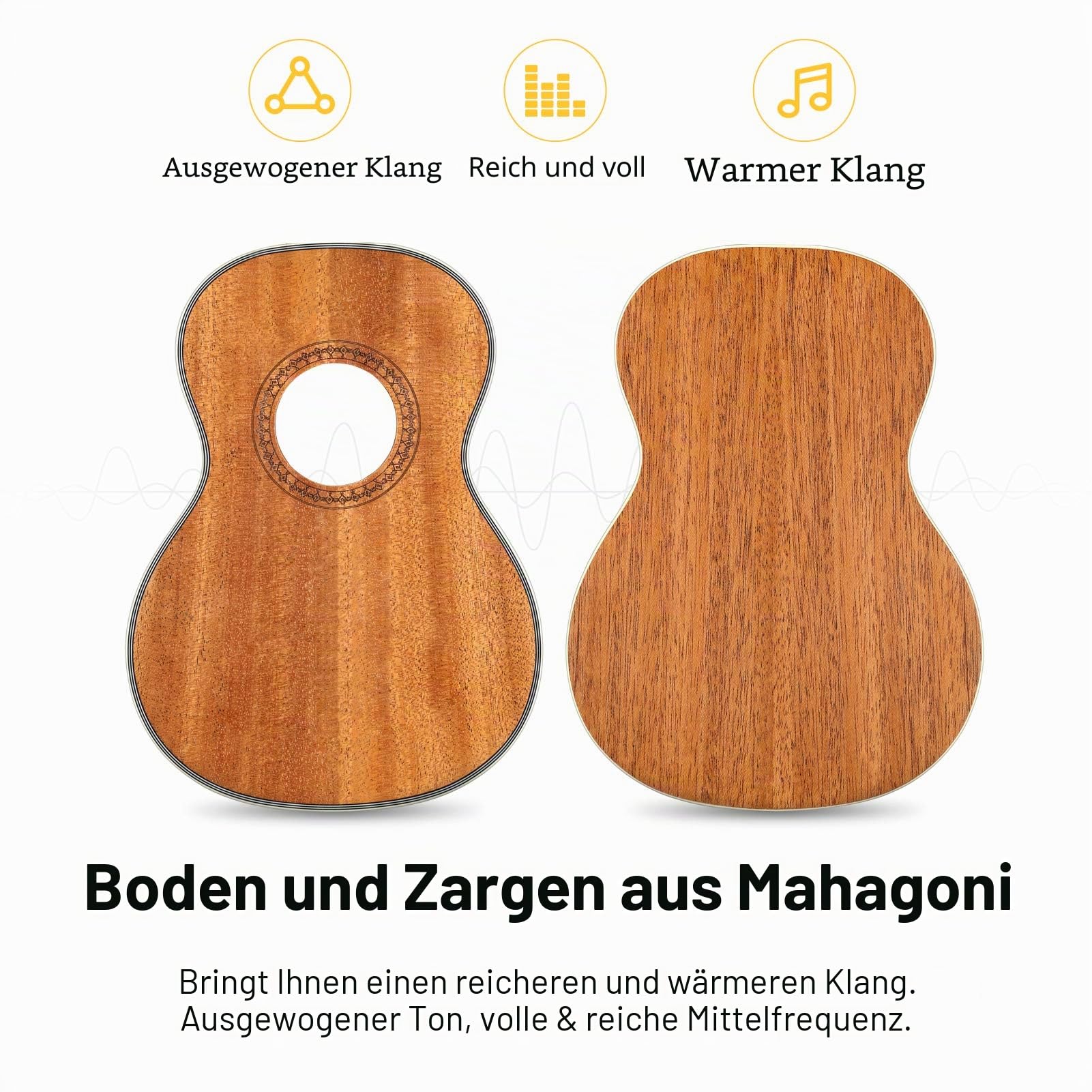 Donner Sopran Ukulele 21 Zoll für Anfänger Kinder Erwachsene Ukulele Starter Kit Mahagonieholz mit Nylon Saiten Hawaii Gitarre DUS200