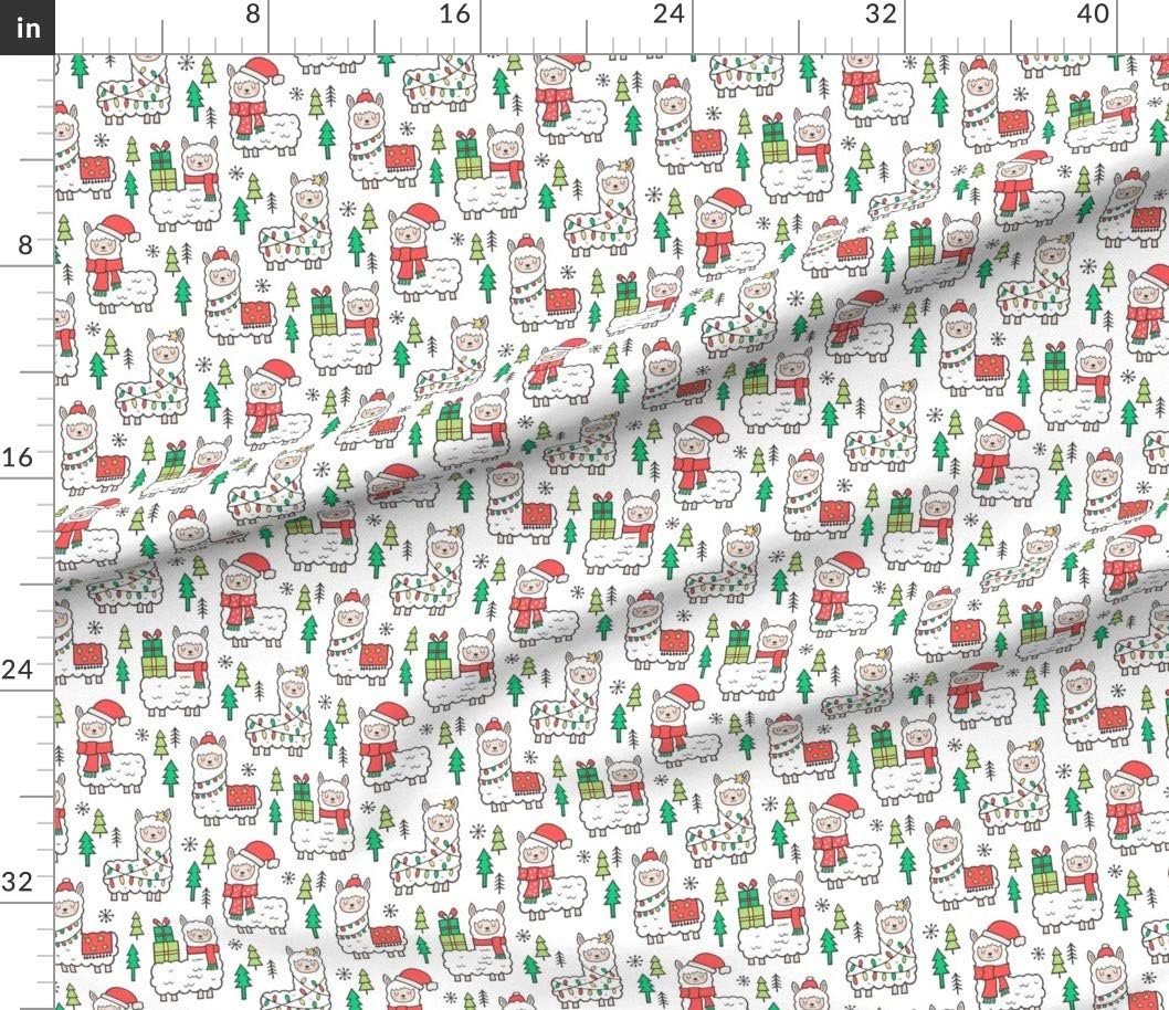 Spoonflower Fabric - Holidays Christmas Llamas White Llama Winter Trees Holiday Whimsical Printed on Petal Signature Cotton Fabric by The Yard - Sewing Quilting Apparel Crafts Decor