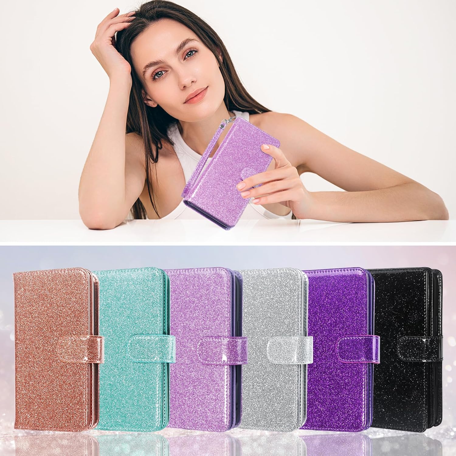 Varikke for iPhone 17 Pro Wallet Case Compatible with Magsafe Detachable Magnetic Flip with RFID Blocking Card Holder, Glitter PU Leather Wrist Strap Phone Case for iPhone 17 Pro 6.3", Light Purple