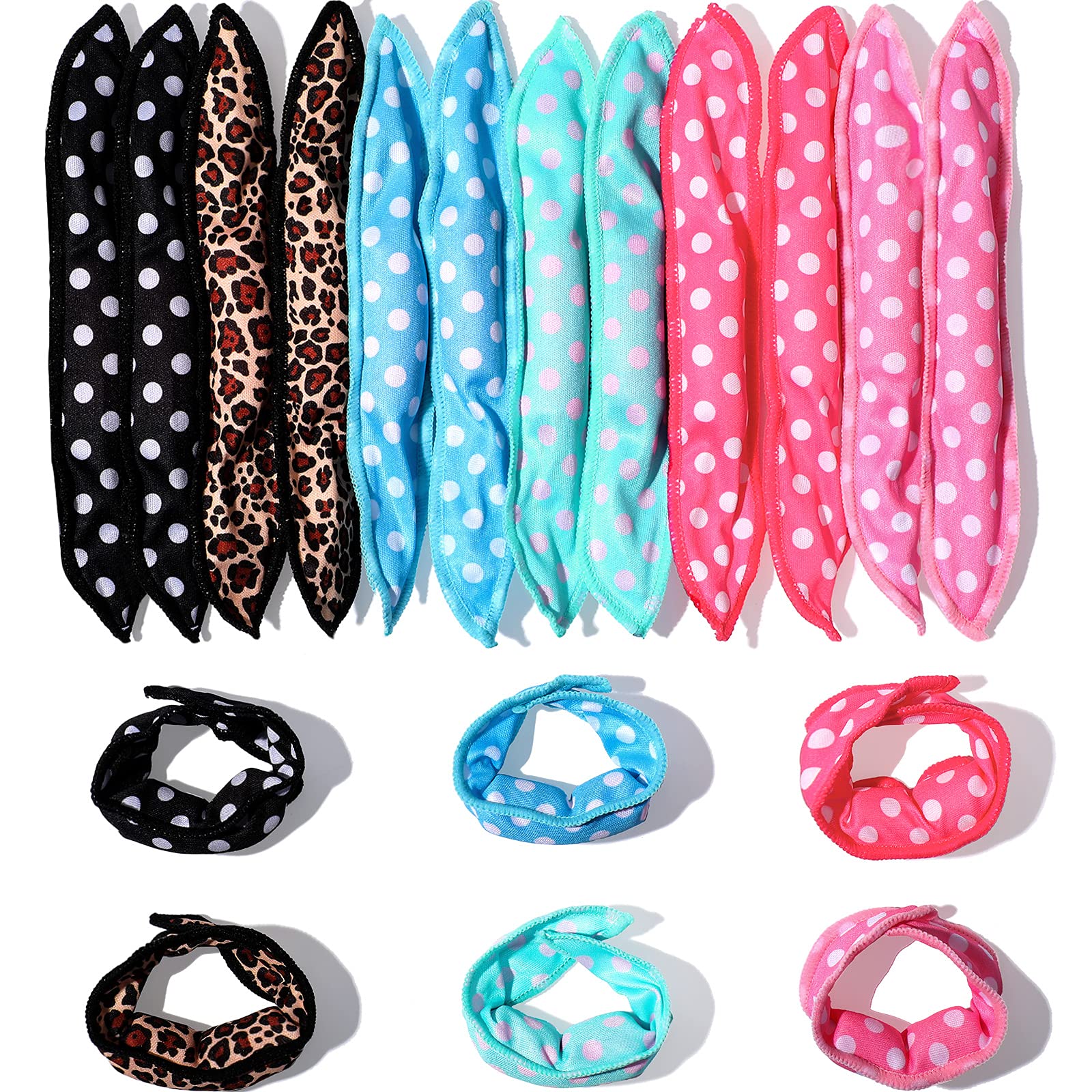 Syhood 48 Pcs Sponge Hair Rollers Soft Hair Curlers to Sleep in, Foam Heatless Overnight Pillow Curlers for Women Tousle Hair Styling Tools(Cloth Cover,Polka Dot, Leopard)