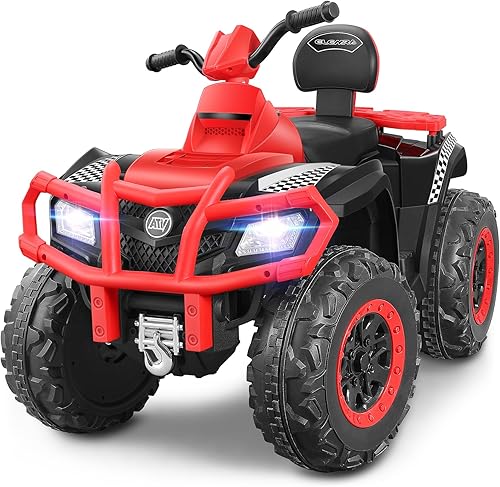 ELEMARA ATV para niños de 2 plazas, vehículo eléctrico de 4 ruedas con batería de 10 AH, 4 mph, 2 puertos de carga, Bluetooth, faros LED, música,