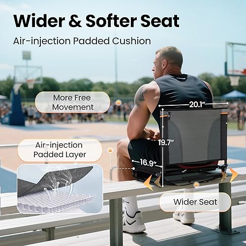 Miniatura 3 de HIGH POINT SPORTS Silla plegable para estadio con bolsa de malla y ganchos para ocultar, paquete de 2 sillas portátiles para estadio con respaldo,