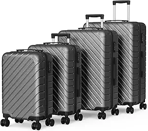 Apelila 4 Piece Hardshell Luggage Sets,Travel Suitcase,Carry On Luggage with Spinner Wheels Free Cover&Hanger Inside4PC (BLACK Wave)