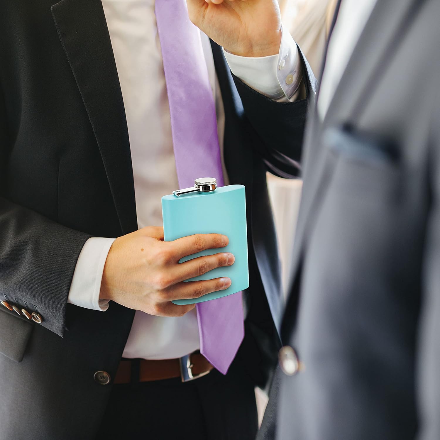 Clear Water Home Goods - 8 oz Powder Coated Stainless Steel Hip Flask w/Funnel - Wedding Party - Groomsman - Bridesmaid (Matte Teal, 10)