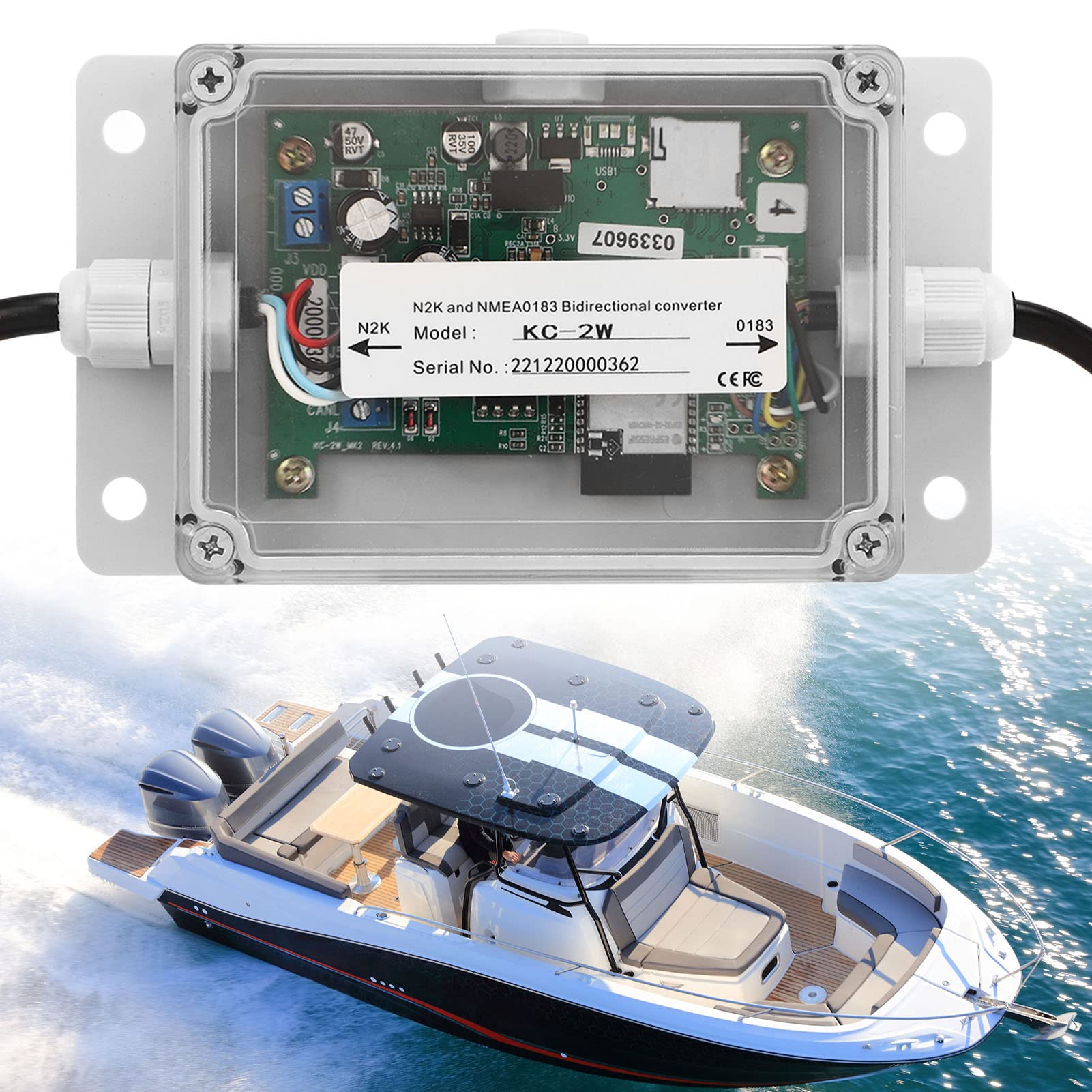 Conversor Bidireccional KC‑2W para NMEA2000 y NMEA0183 con Soporte y Sensor de Flujo de Instalación Plug and Play y Configuración Sencilla