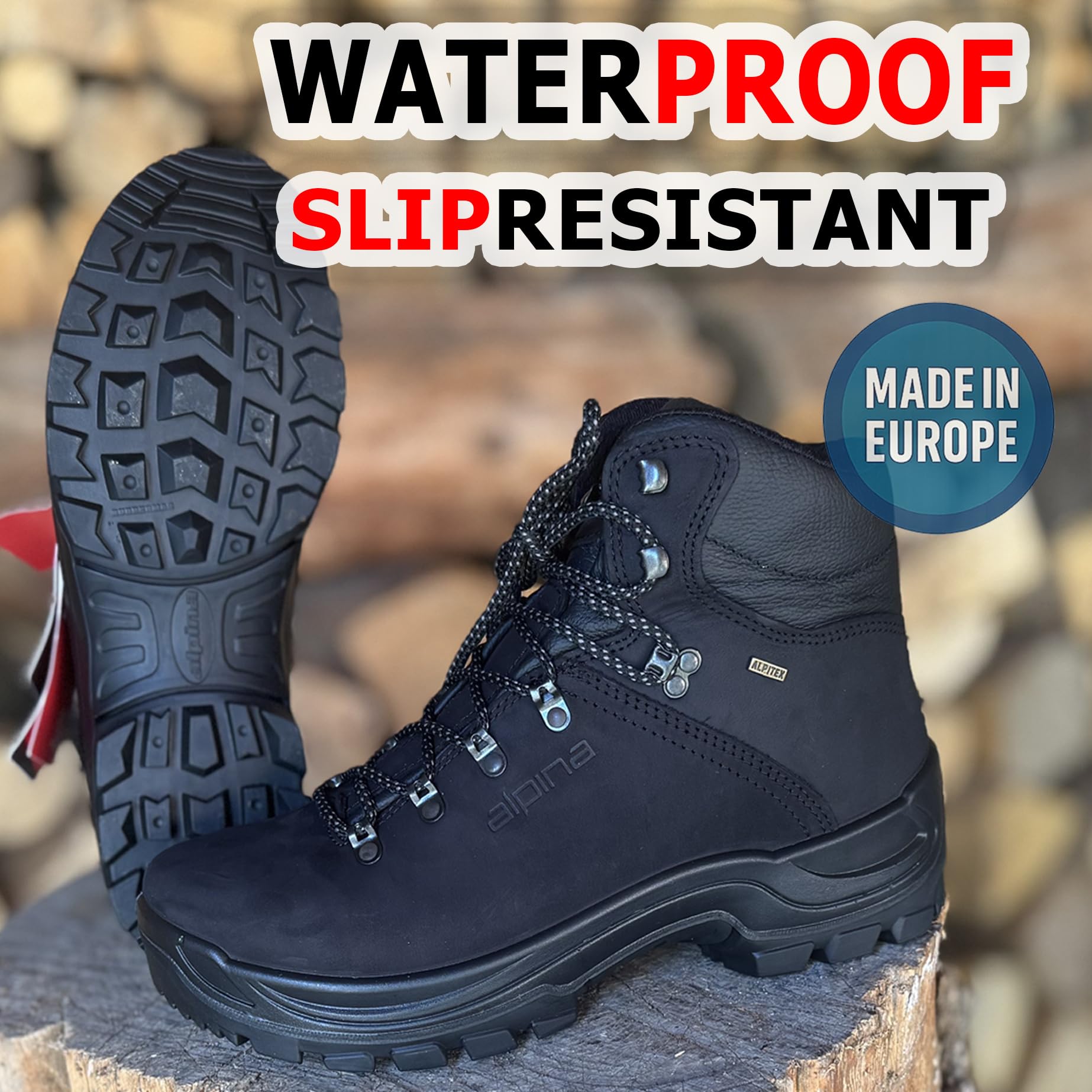 Alpina Tundra Męskie Buty Trekkingowe | Wodoodporne Buty Górskie z Skórzaną Cholewką i Mocną Podeszwą