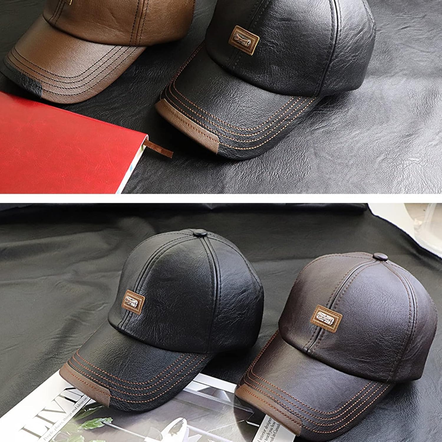 Miniatura 3 de Gorra de béisbol ajustable para hombre, gorra de golf, sombrero de piel de vaca, sombrero de caza para otoño e invierno, sombrero deportivo al aire