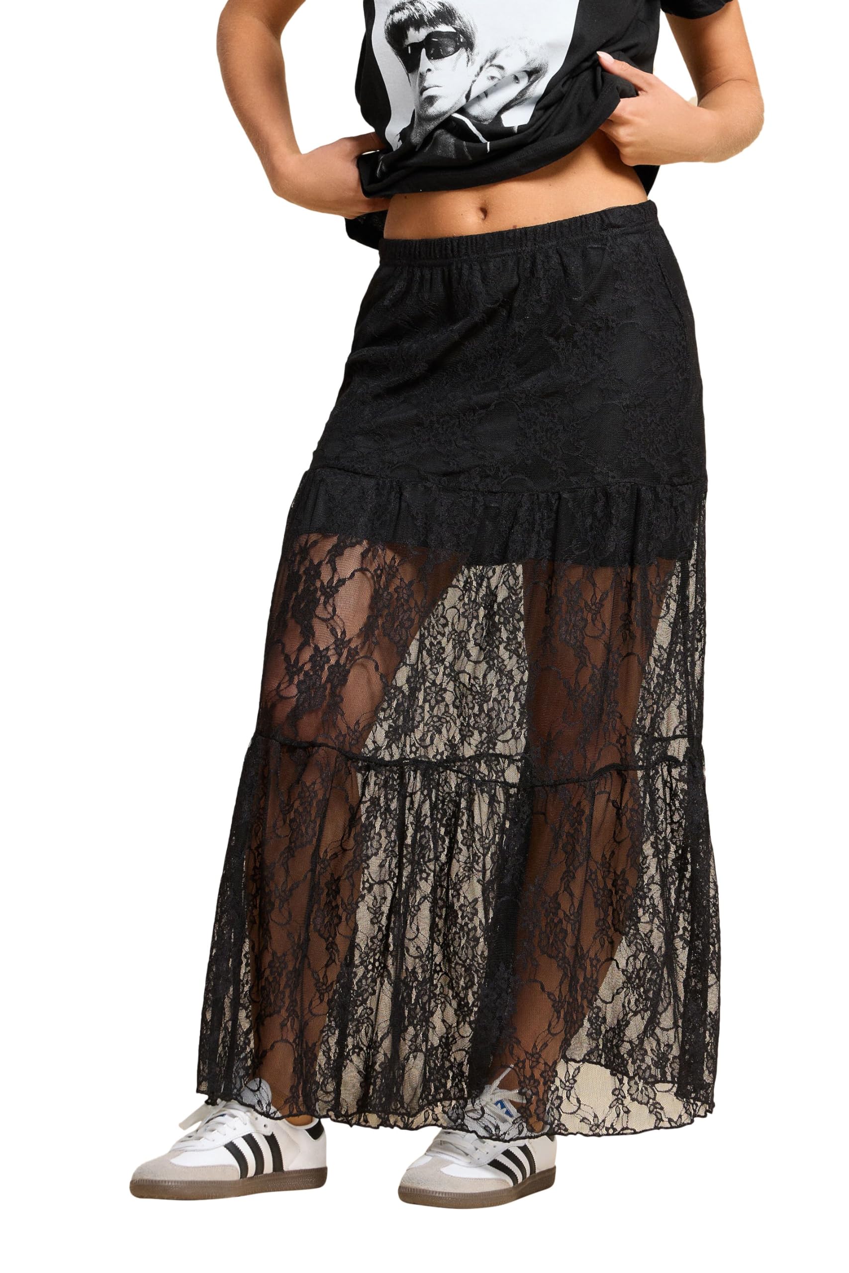 Pixiegirl Women's Black Petite Lace Lined Maxi Skirt Size 10