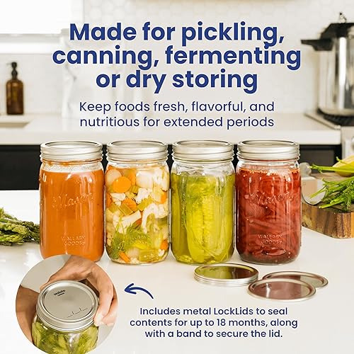 Miniatura 2 de Wallaby Tarros transparentes de boca ancha de 32 onzas con tapa y bandas de sellado, recipiente de vidrio hermético para enlatar, conservar,