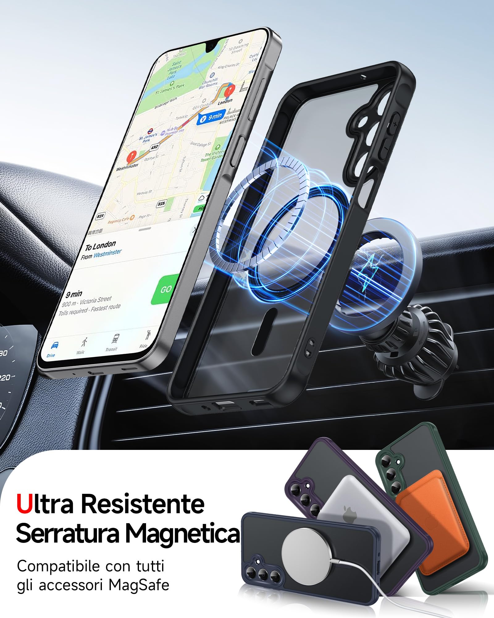 LeYi Cover Magnetica per Samsung Galaxy A16 5G con 2 Pezzi Vetro Temperato, Custodia per A 16 Traslucida Opaca Anti-Impronte Resistente ai Graffi Paraurti in TPU Antiurto Protettiva Case, Nero