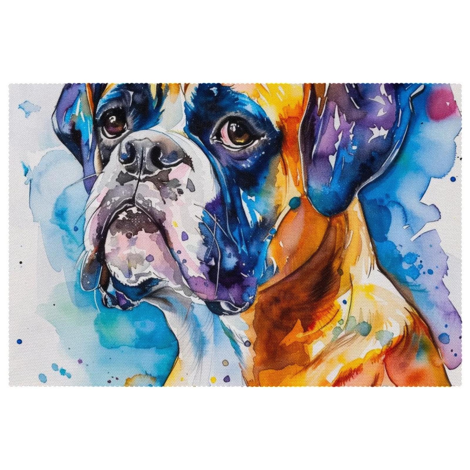 Sets de table aquarelle Bulldog en tissu Oxford lavables x4
