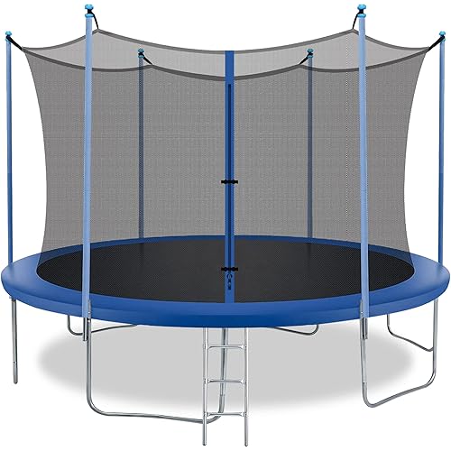 8FT 10FT 12FT 14FT Trampoline with Enclosure Net Outdoor Jump Rectangle Trampoline - ASTM Approved-Combo Bounce Exercise Trampoline PVC Spring Cover Padding for Kids and Adults