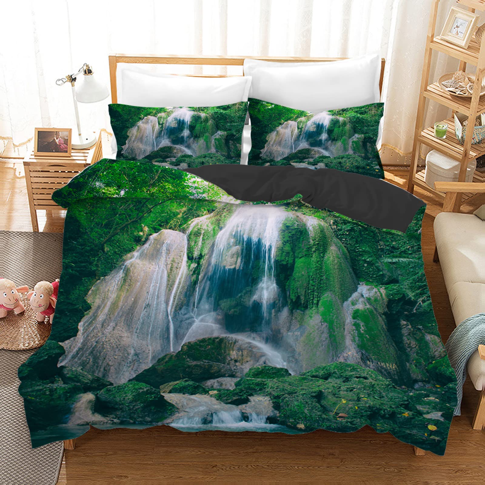 Housse de couette 160x200 anti-plis en microfibre verte 110g pour parure de lit