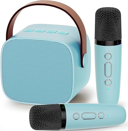 Mini máquina de karaoke para niños, altavoz Bluetooth portátil con 2 micrófonos inalámbricos para niños y adultos, regalos para niñas y niños de 4 a