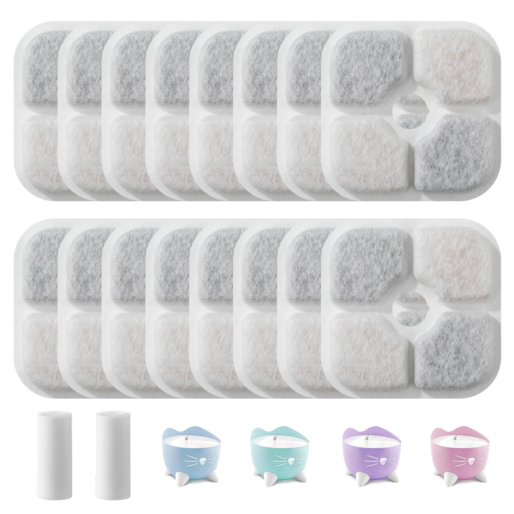 16 Piezas Filtros Fuente Gatos, Filtros De Fuente con 2 Mangueras, con Resina y Carbón Activado, Adecuado para fuente para mascotas de 2.5L