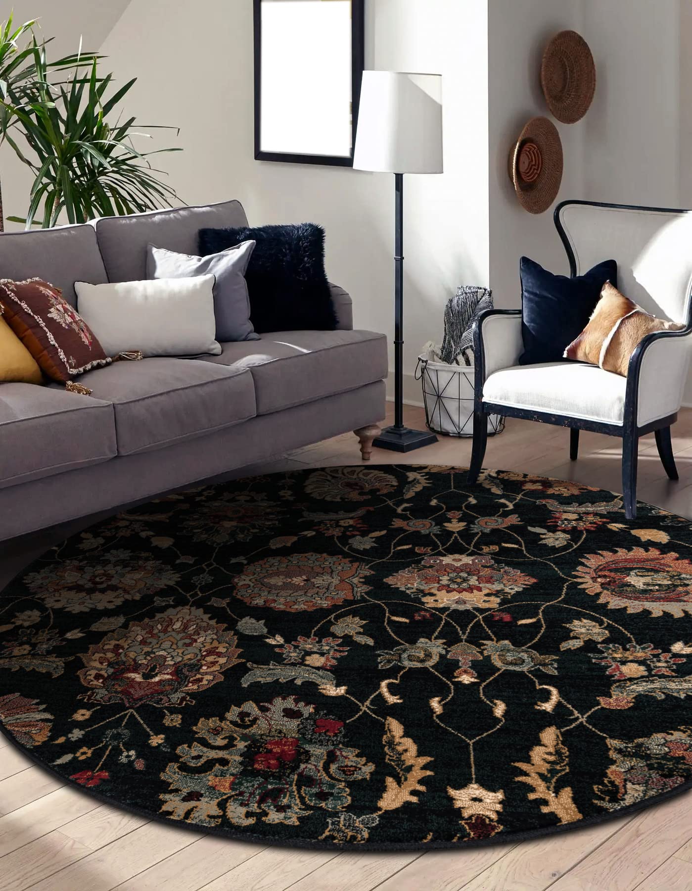 Tapis en laine bleu foncé rond 135 cm pour chambre et salon Latica