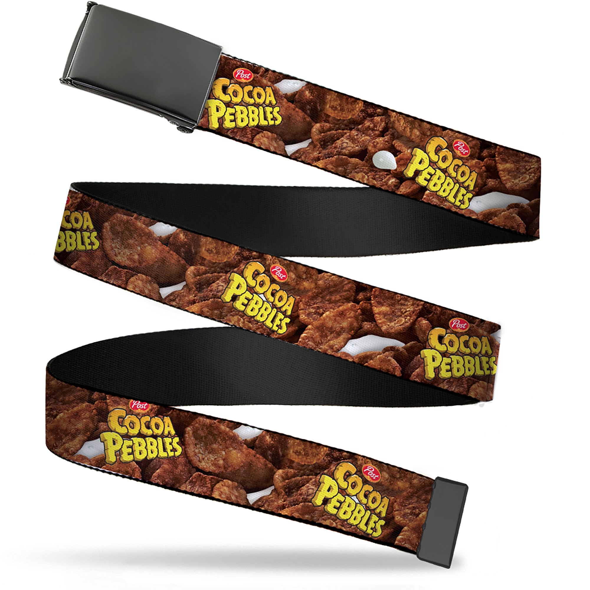 Buckle-Down The Flintstones Belt, Flip Web Belt Post Cocoa Pebbles Logo and Vivid Cereal Browns, 1.0 Inch Wide, Youth up to Size 20