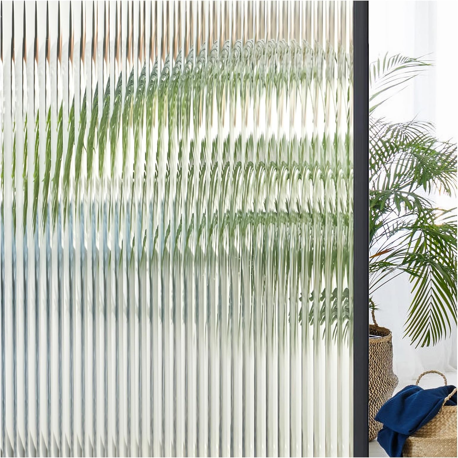 Lifetree Reeded Glass Window Film Privacy: 3D Decorative Vinyl Window Privacy Film Static Cling UV Blocking for Glass Windows Door (Opaque, 44.5 * 200cm)