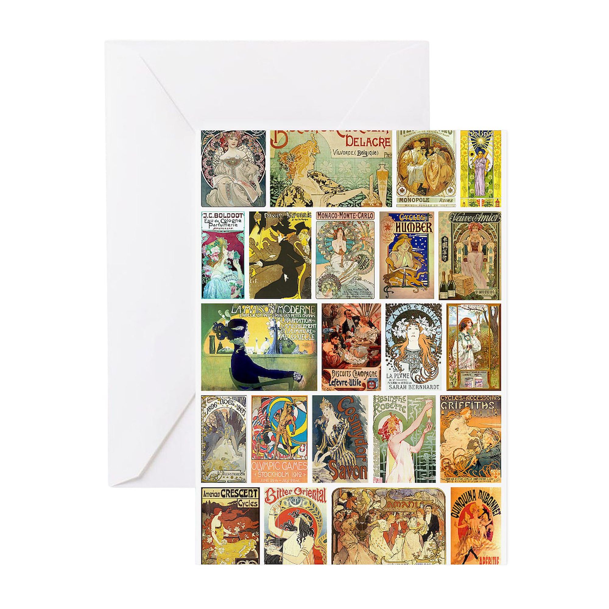 CafePress Vintage Art Nouveau Advertisements Greeting Cards Greeting Card (20-pack), Note Card with Blank Inside, Birthday Card Matte