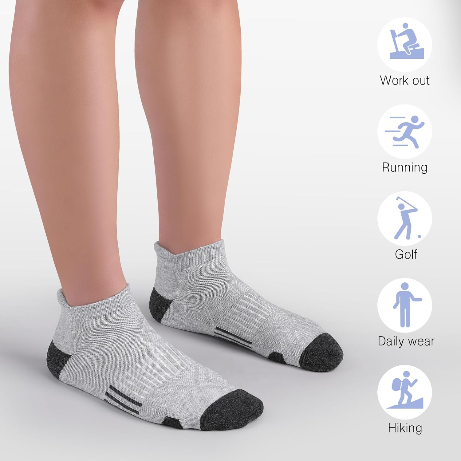 Felicigeely Ankle Athletic Running Socks Low Cut Sports Socks Breathable Cushioned Tab Socks for Men Women 6 Pairs - Image 6