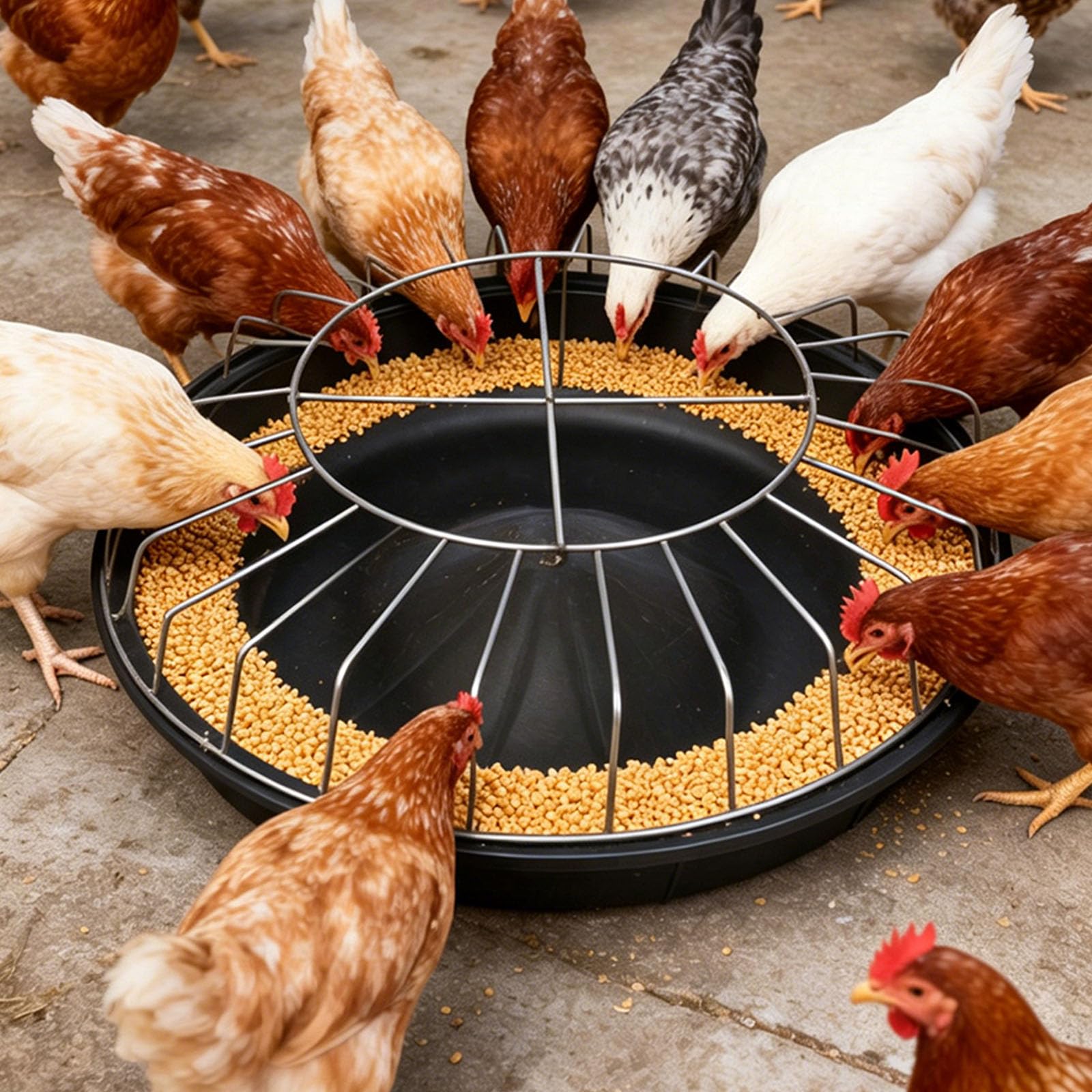 Alimentatore con sistemi automatici che alimentano il vassoio della mangiatoia per piccole aziende agricole e cortili Stazione di alimentazione domestica Soluzione di pollame