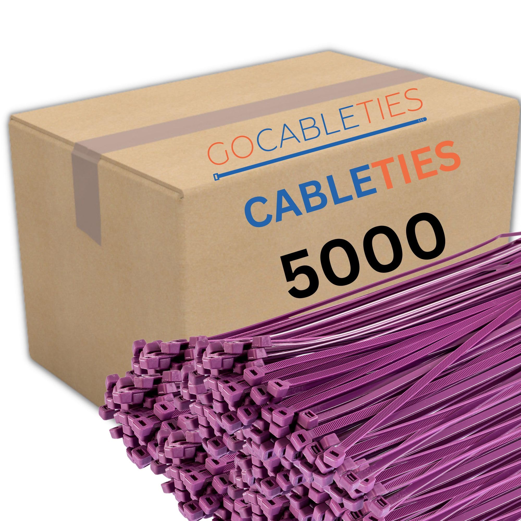 Gocableties Purple Cable Ties, 300mm x 4.8mm, Bulk Pack of 5000, 12” Premium Nylon Zip Ties, Multi-Purpose Plastic Tie Wraps, Secure Self-Locking Mechanism, for Home, Garden, Office and DIY