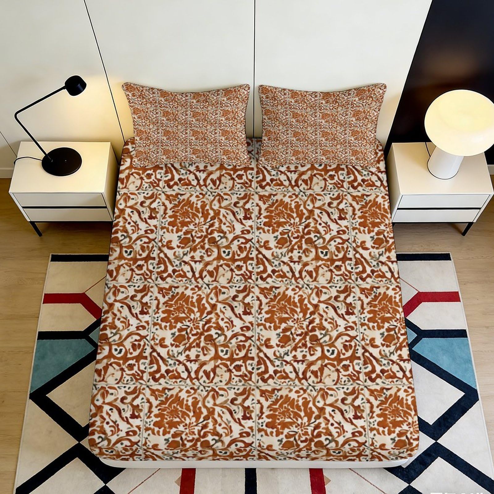 3D Printed Baroque Pattern Fitted Sheet Microfiber Deep Pocket Non-Slip Bedding Baroque Pattern Mattress Fitted Cover Full Wrap for Adults 200x200x25cm 90x200x25cm