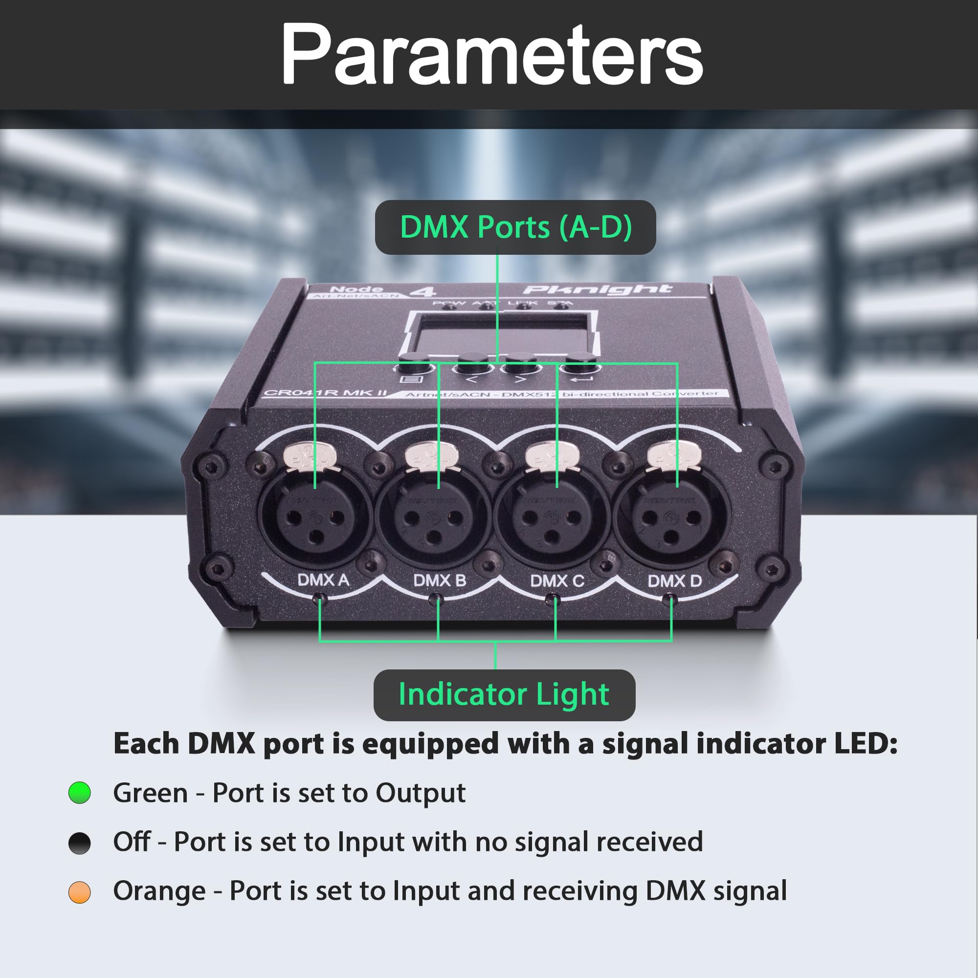 Pknight Convertitore Art-Net/sACN DMX512 a 4 porte bidirezionale, un nodo compatto con PowerCON, PoE e USB-C per l’illuminazione scenica – CR041R MK II