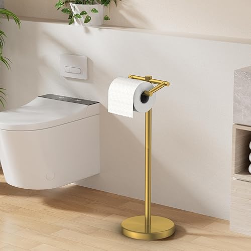Vista 97 de FORIOUS Soporte de pared para papel higiénico, soporte de rollo de papel higiénico de doble poste giratorio de acero inoxidable para baño