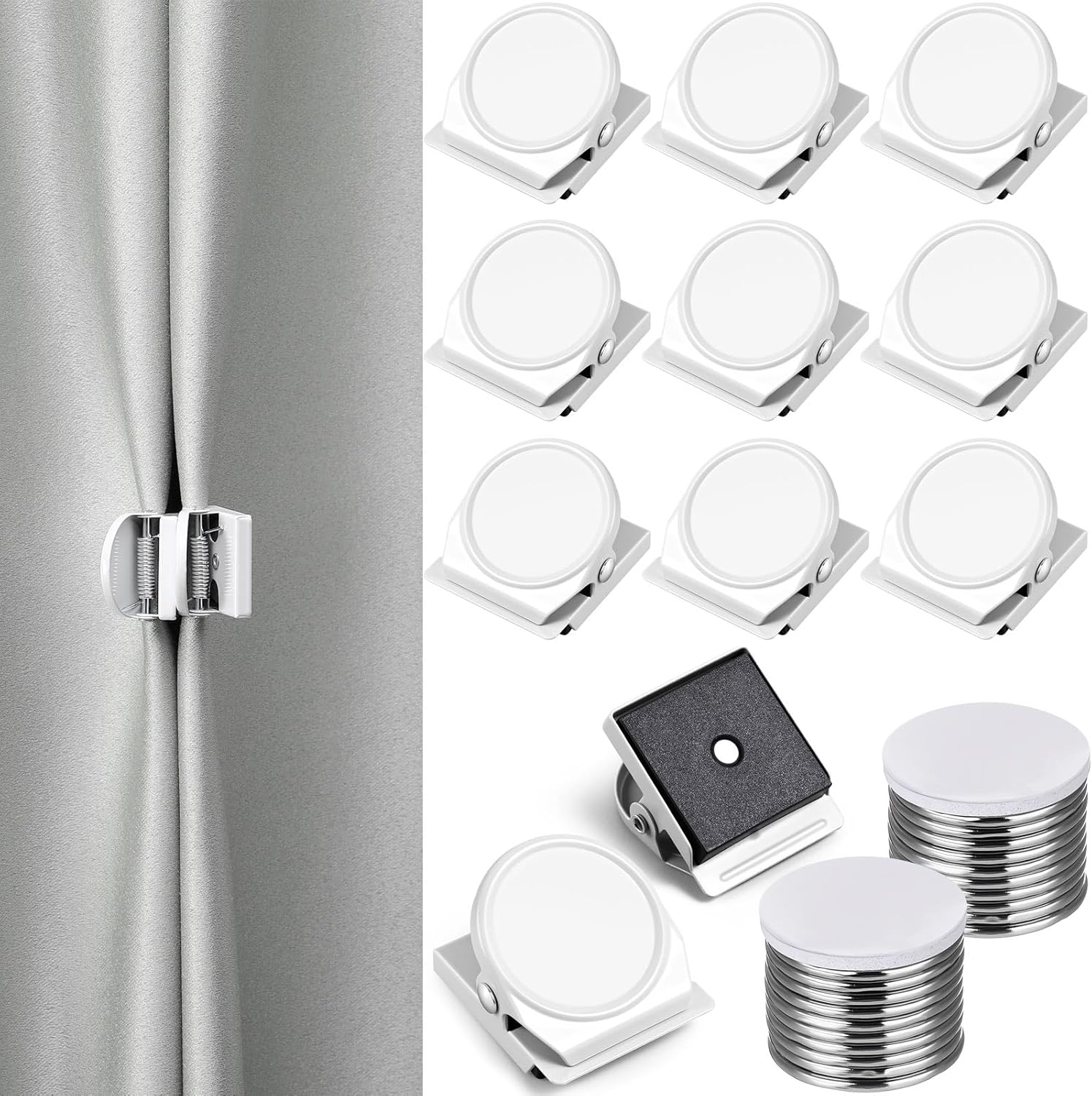 Yaocom 18 Pcs Curtain Magnets Closure Clips, Plus Size Magnetic Curtain Clips Metal Magnets for Indoor Outdoor Curtains Prevent Light Leaking for Patio, Mosquito, Cabana, Gazebo (White)